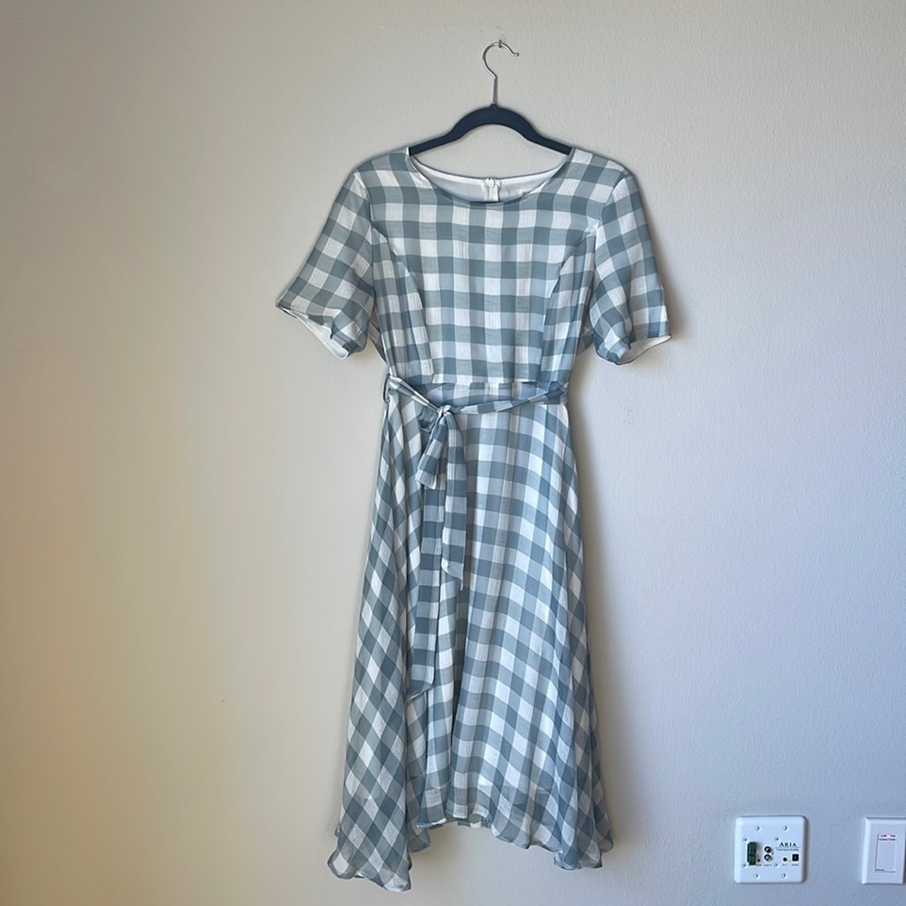 Roolee Short Sleeve Checkered Midi Dress